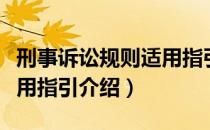 刑事诉讼规则适用指引（关于刑事诉讼规则适用指引介绍）