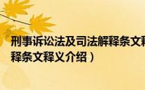 刑事诉讼法及司法解释条文释义（关于刑事诉讼法及司法解释条文释义介绍）