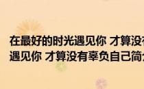 在最好的时光遇见你 才算没有辜负自己（关于在最好的时光遇见你 才算没有辜负自己简介）