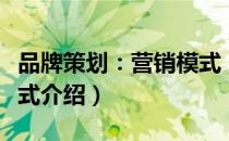 品牌策划：营销模式（关于品牌策划：营销模式介绍）
