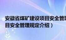 安徽省煤矿建设项目安全管理规定（关于安徽省煤矿建设项目安全管理规定介绍）