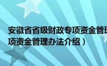 安徽省省级财政专项资金管理办法（关于安徽省省级财政专项资金管理办法介绍）