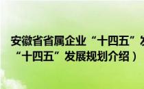 安徽省省属企业“十四五”发展规划（关于安徽省省属企业“十四五”发展规划介绍）