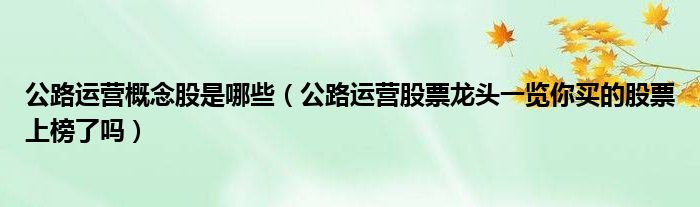 炒股经验论坛-公路运营概念股是哪些（公路运营股票龙头股票论坛一览你买的股...(1)